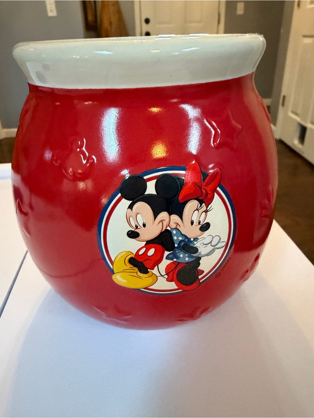 Disney Red Ceramic Mickey & Minnie Decorative Jar with Cream Rim